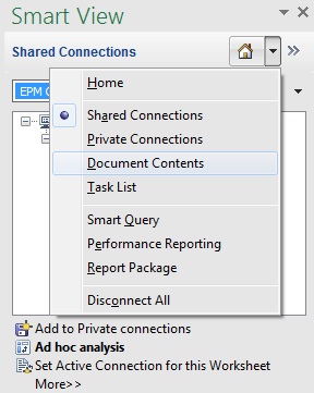 「ドキュメント・コンテンツ」オプションが選択されたホーム・ボタン・ドロップダウン・メニュー。