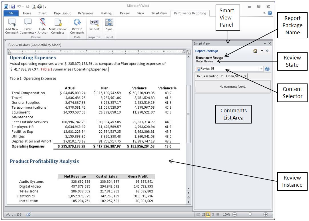 Smart Viewのレビュー・インスタンス・インタフェースのスクリーンショット。