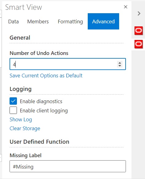 「オプション」パネル、「詳細」タブ 「オプション」パネル、「詳細」タブ
