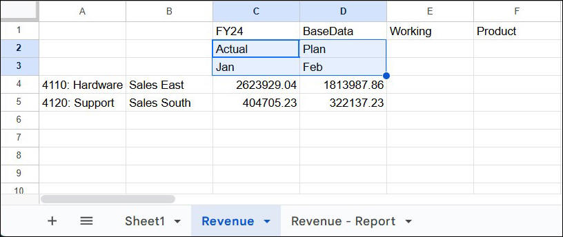 一部の列メンバーが選択されたグリッド。 一部の列メンバーが選択されたグリッド。