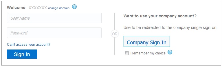 サービスに対してSSOが有効になっている場合の画面のサンプル記号