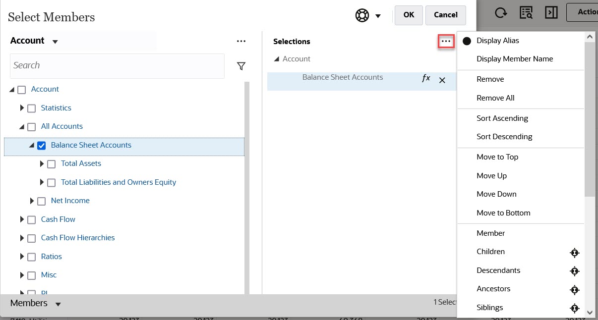 「選択アイテム」メニュー 「選択アイテム」メニュー