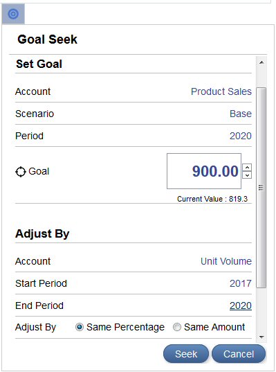 「ゴール・シーク」ダイアログ・ボックス