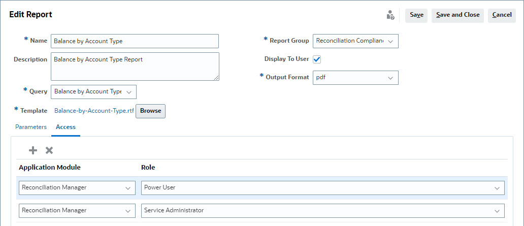 보고서 편집 대화상자의 액세스 탭 보고서 편집 대화상자의 액세스 탭