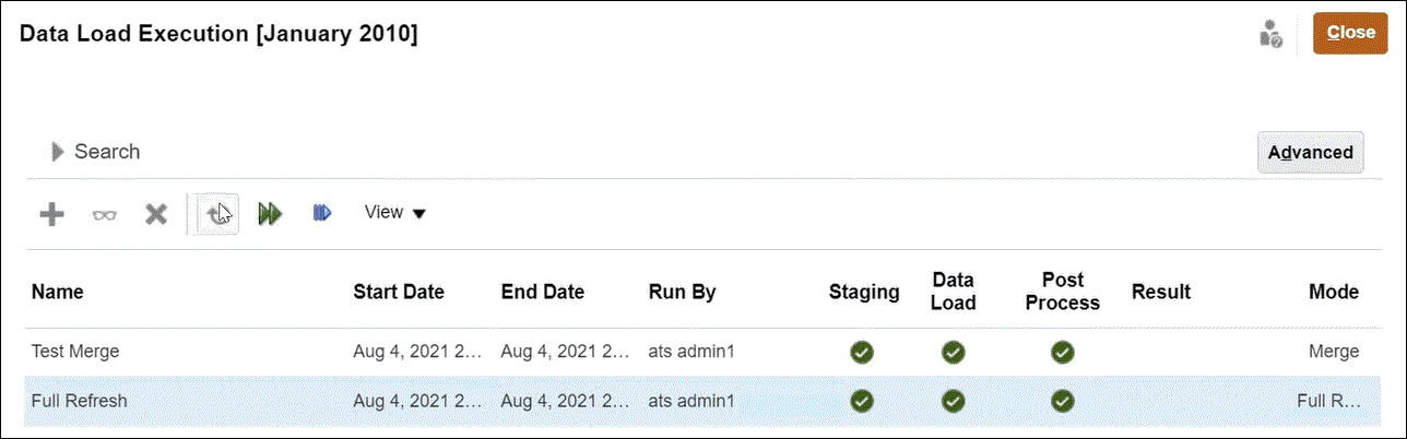 데이터 로드 실행 대화상자 데이터 로드 실행 대화상자