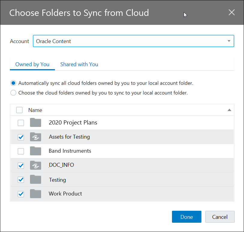 폴더 동기화 대화상자 폴더 동기화 대화상자