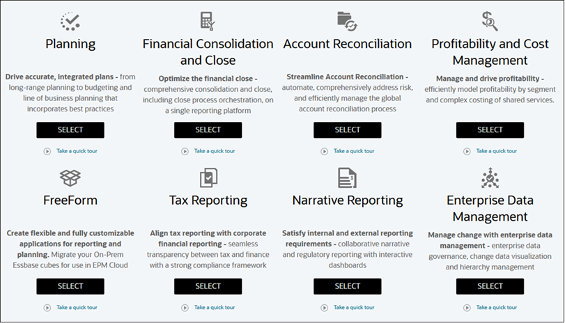 EPM Enterprise 애플리케이션의 랜딩 페이지