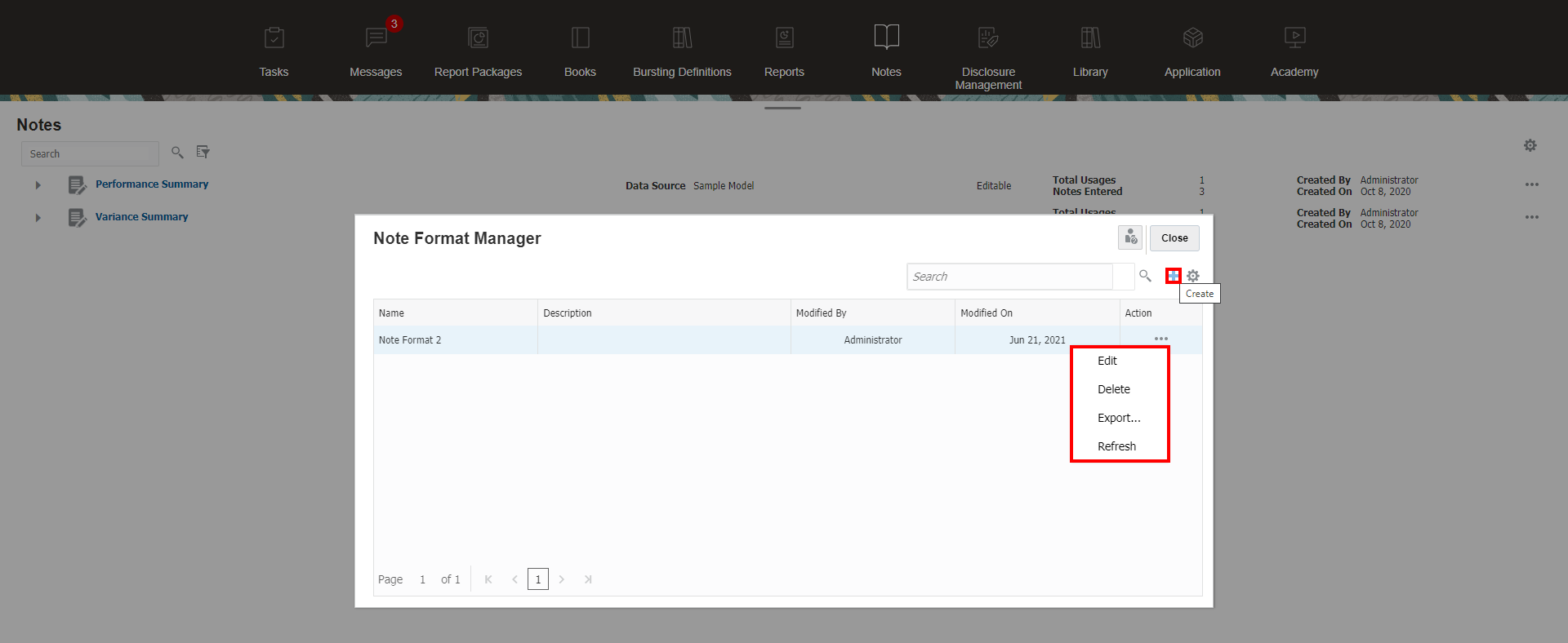 노트 형식 대화상자가 표시됩니다.