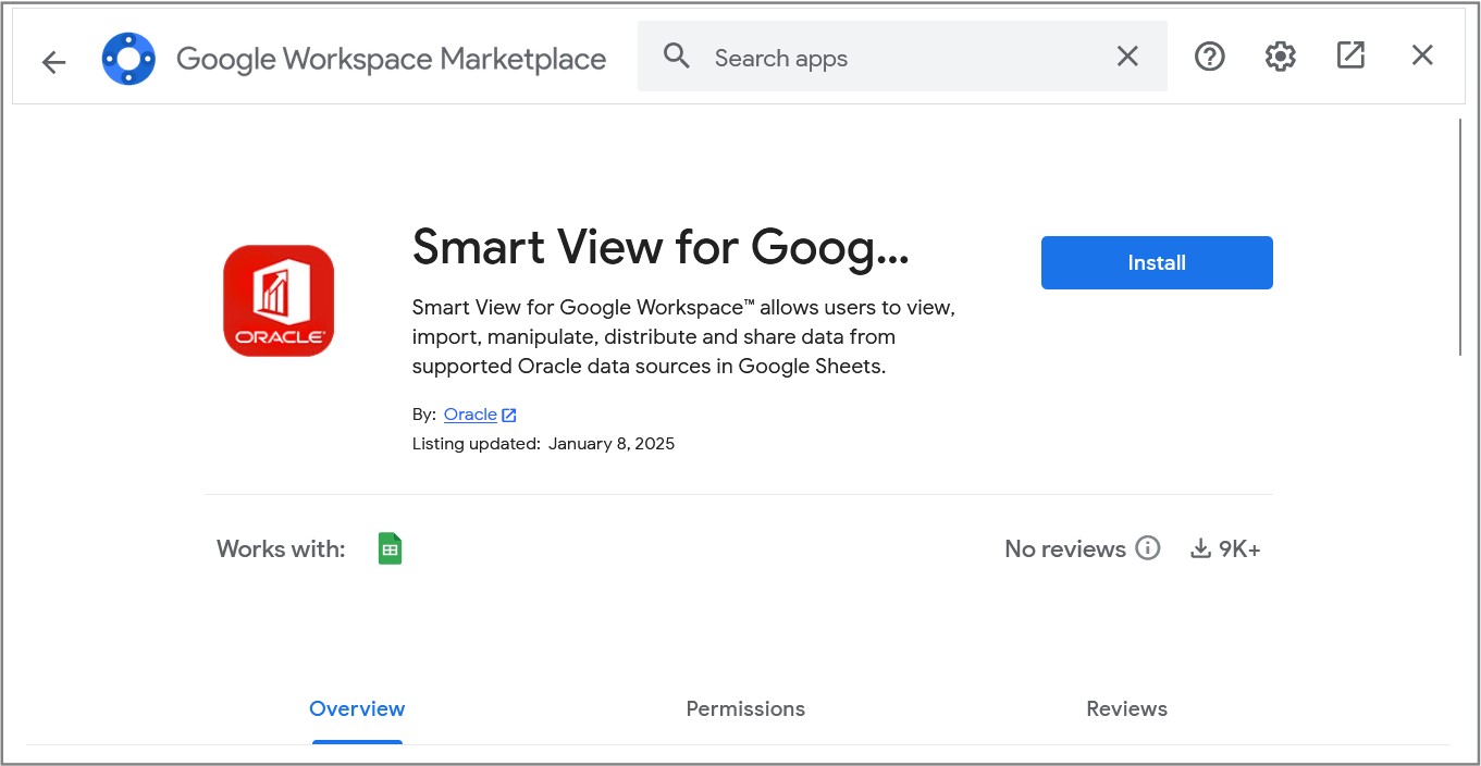 Smart View for Google Workspace 카드에 설치 버튼을 표시합니다.