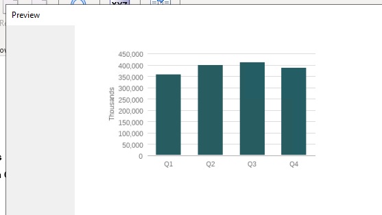 사용가능 콘텐츠의 확대된 이미지를 보여주는 미리보기 대화상자의 일부