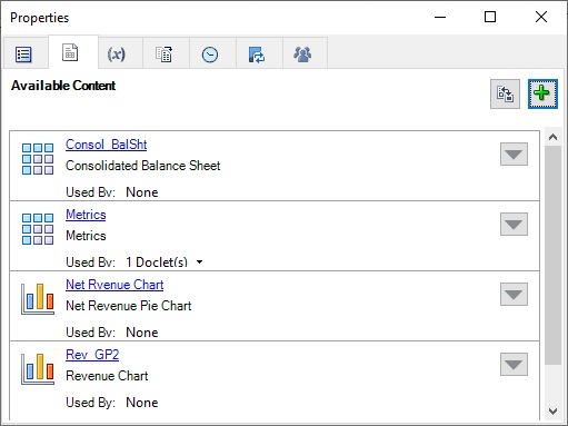 사용가능 콘텐츠 탭이 선택된 등록정보 대화상자(대화상자에 현재 사용가능 콘텐츠 항목이 표시됨)