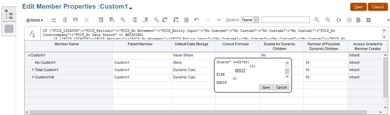 통합 공식 편집 화면