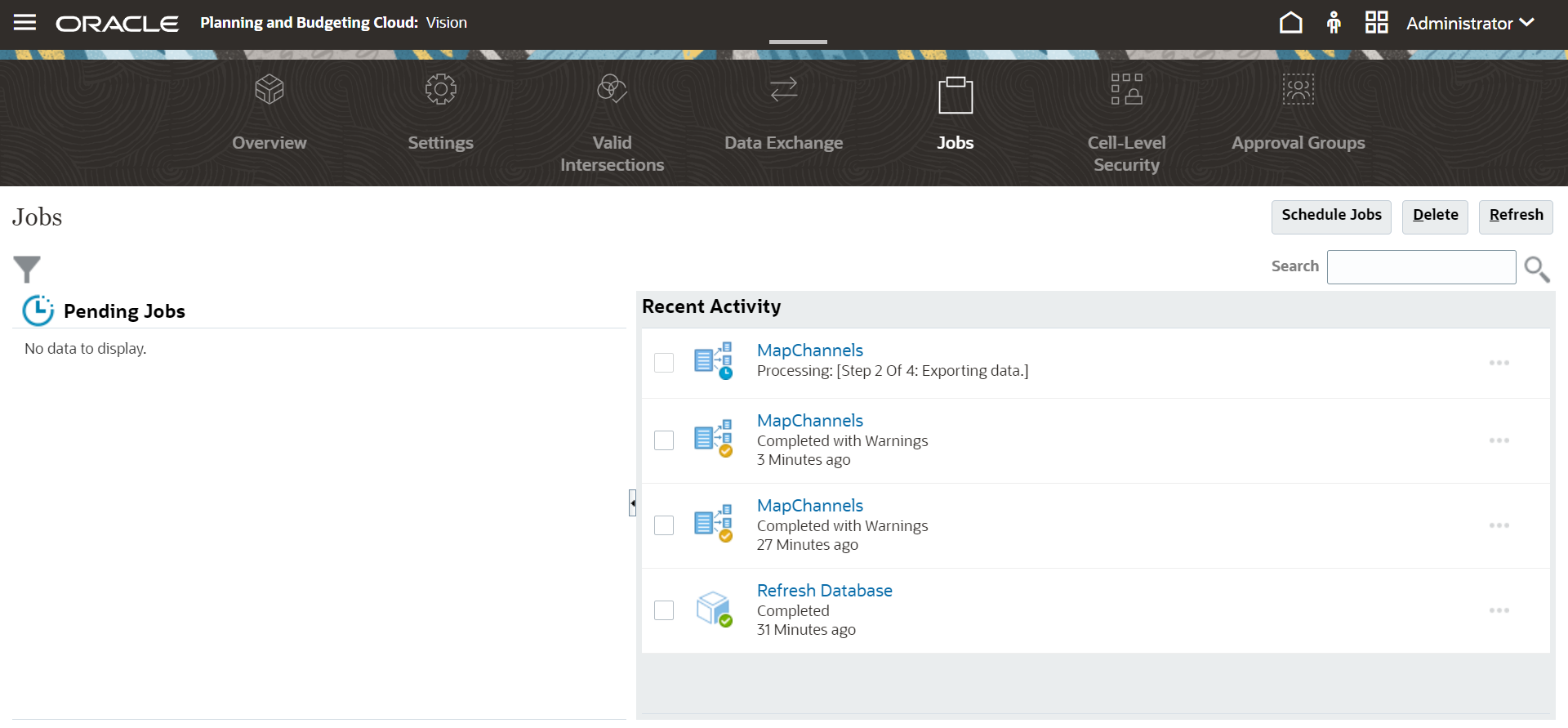 그림은 작업 목록 페이지를 보여줍니다.