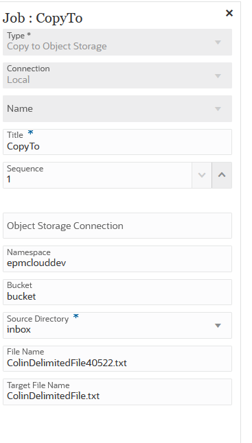 Object Storage로 복사 작업 유형 매개변수가 표시된 이미지