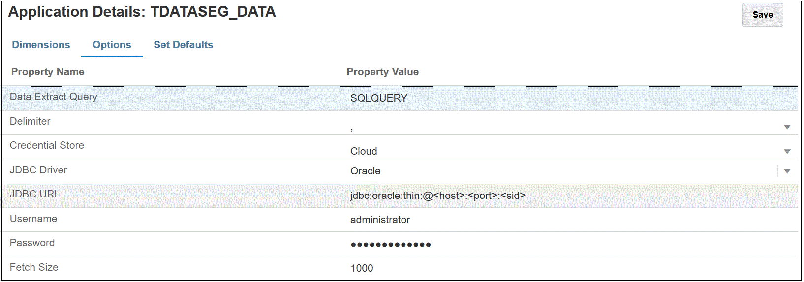 Imagem mostra a guia Op&ccedil;&otilde;es na p&aacute;gina Detalhes do Aplicativo.