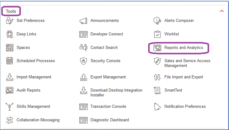 A imagem mostra a p&aacute;gina Ferramentas do Oracle ERP.