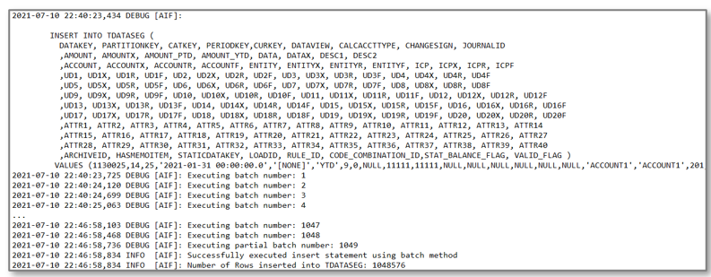 A imagem mostra como o tamanho do lote &eacute; definido como 1.000, o que resultou em 1.049 lotes necess&aacute;rios para migrar os dados.