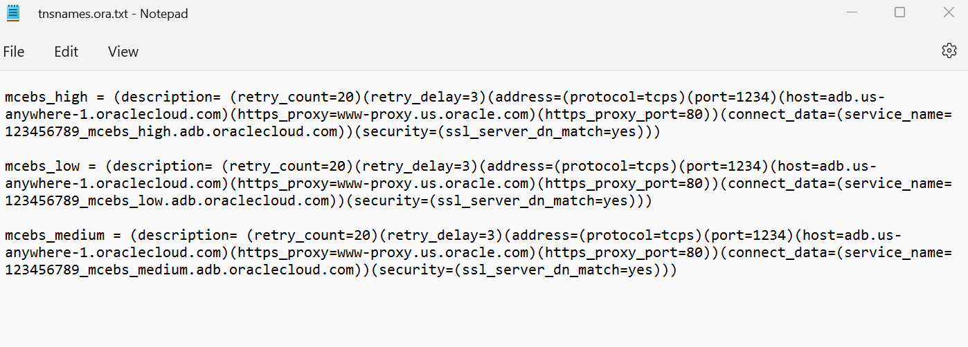 Imagem mostra o arquivo tnsnames.ora.