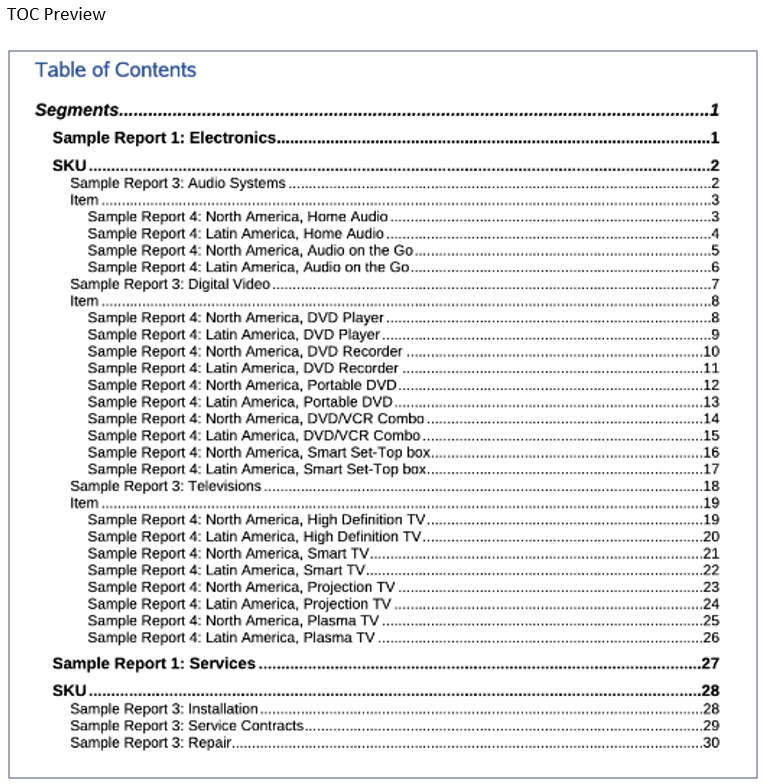 示例工作簿 3 的 TOC 输出 示例工作簿 3 的 TOC 输出