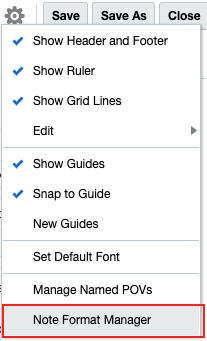 "Report Designer"（报表设计器）- "Note Format Manager"（附注格式管理器）