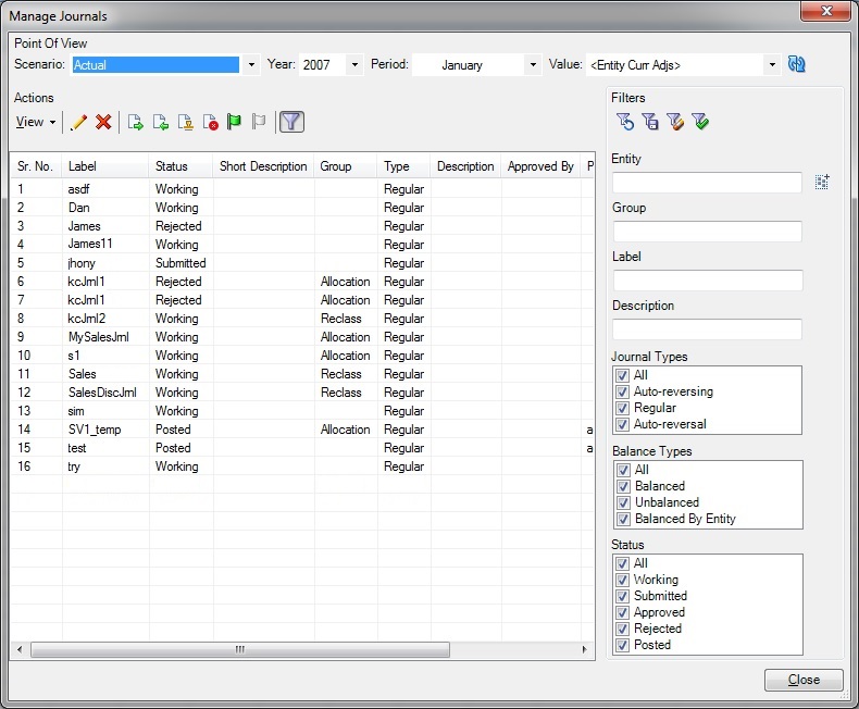 &ldquo;管理日记帐&rdquo;对话框