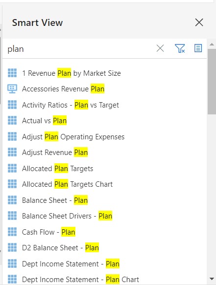 搜索结果中显示名称中带有 plan 的所有项