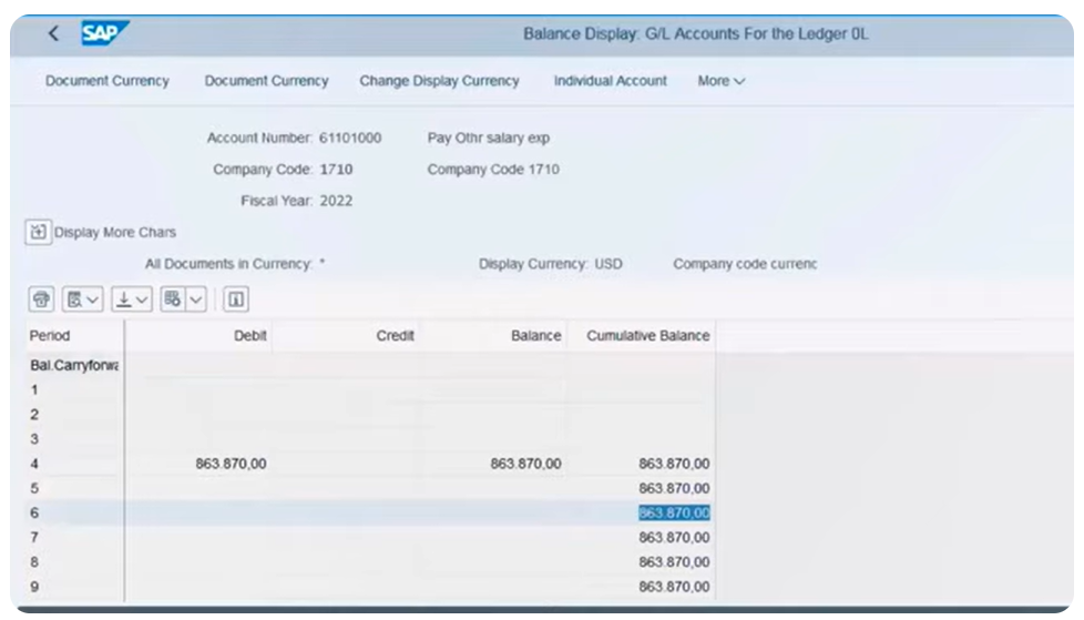 图中显示了 SAP General Ledger 帐户的帐户详细信息。