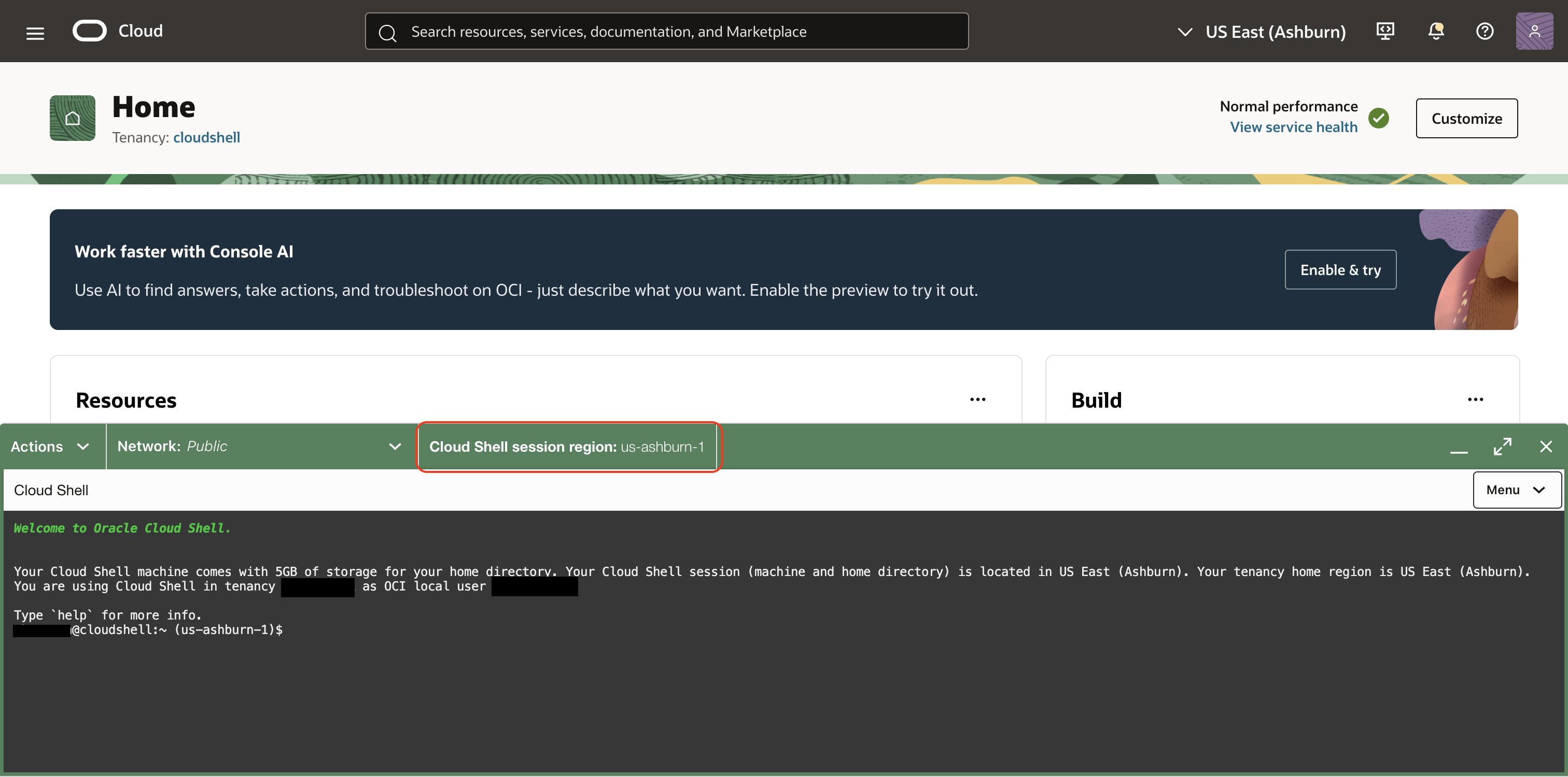 Cloud Shell session region