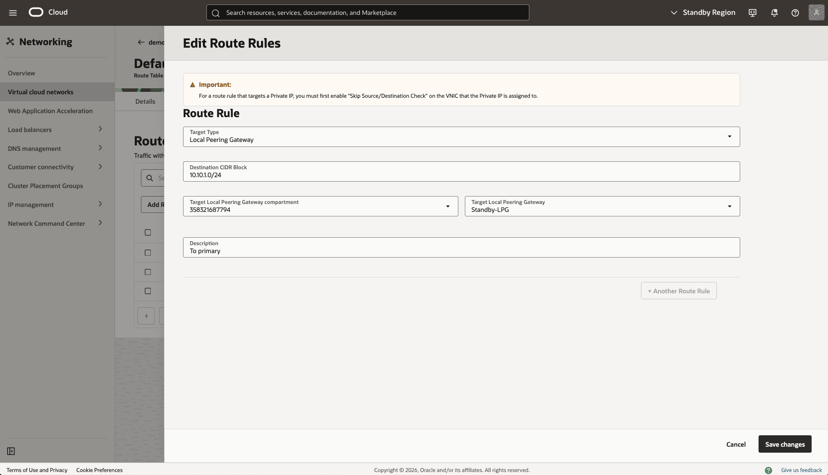 This screenshot shows how to configure the network in the primary zone.