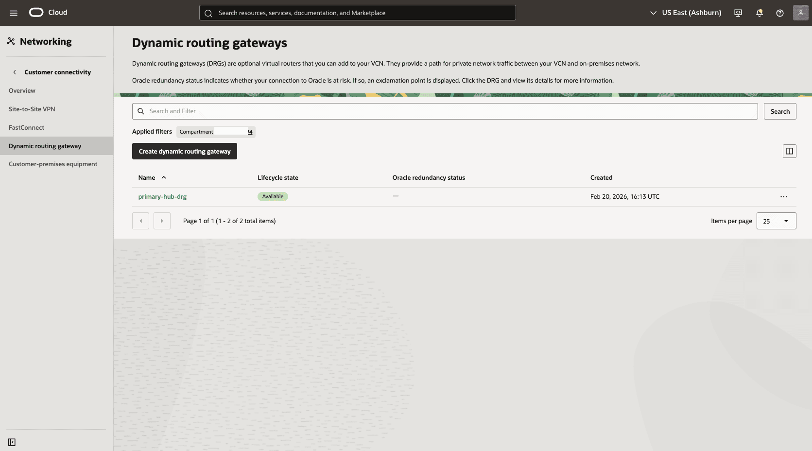 This screenshot shows how to configure the network in the primary region.