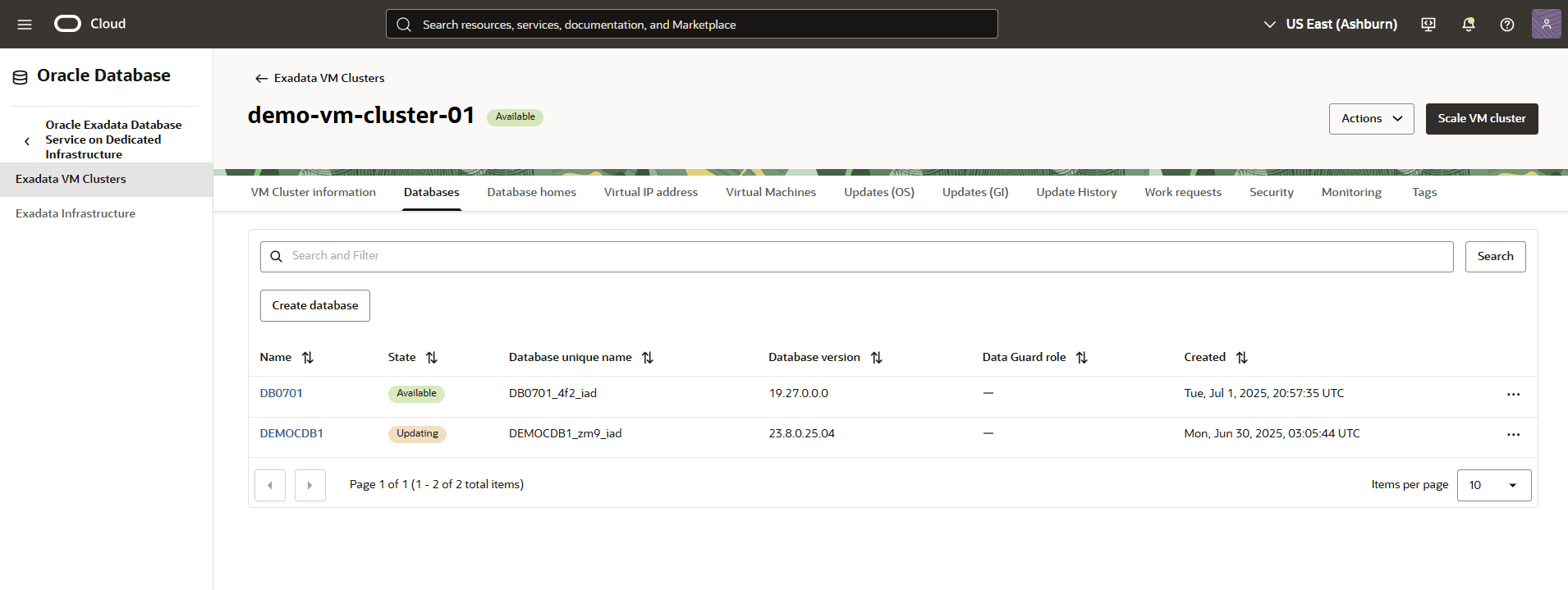This screenshot shows the Container Database Point-in-Time Restore