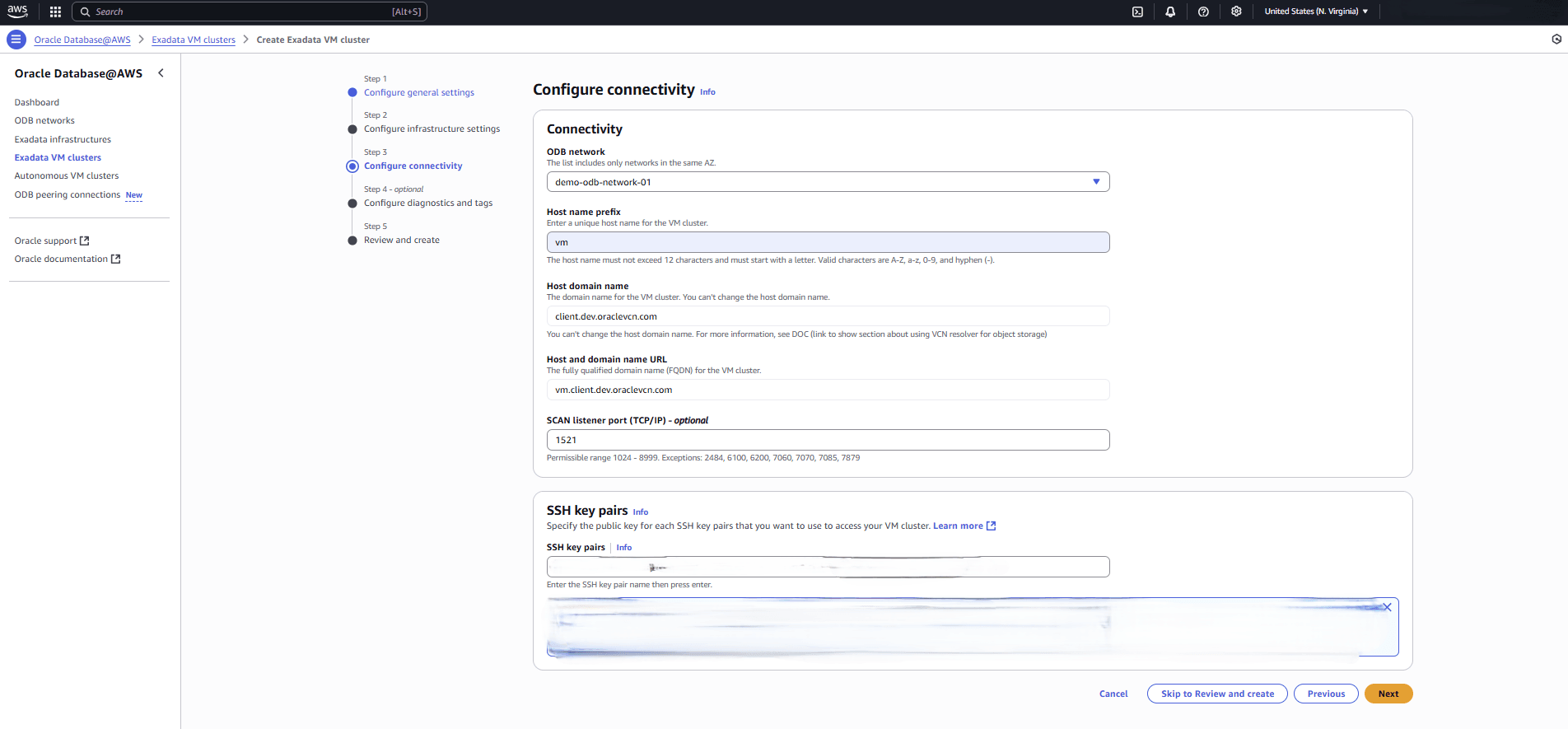 This screenshot shows the third part of creating an Exadata VM Cluster.