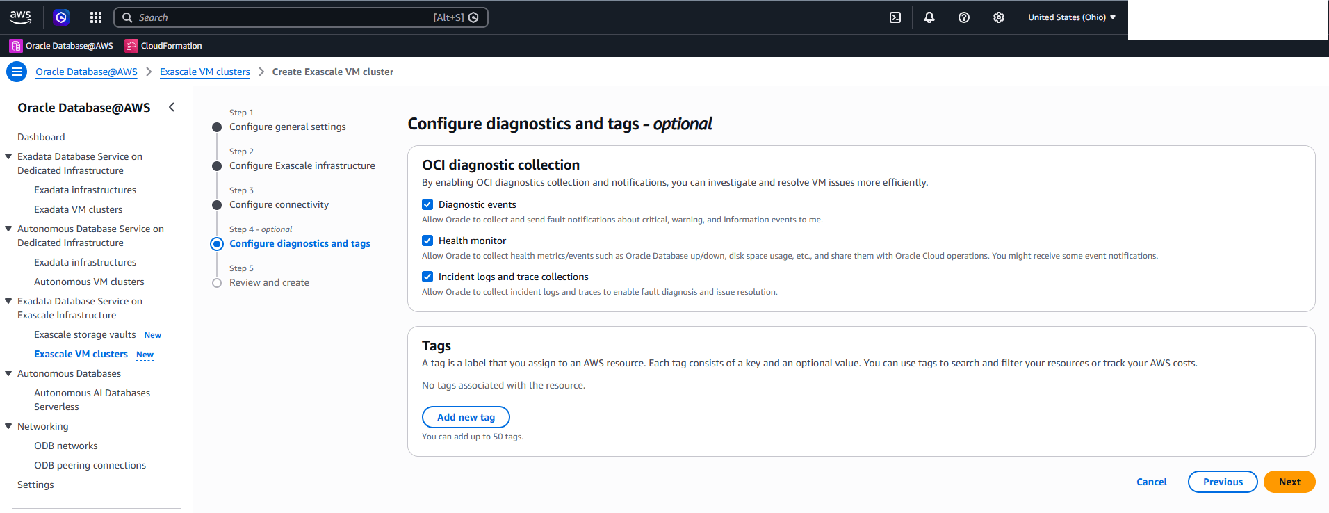 This screenshot shows how to create an ExascaleVM Cluster.