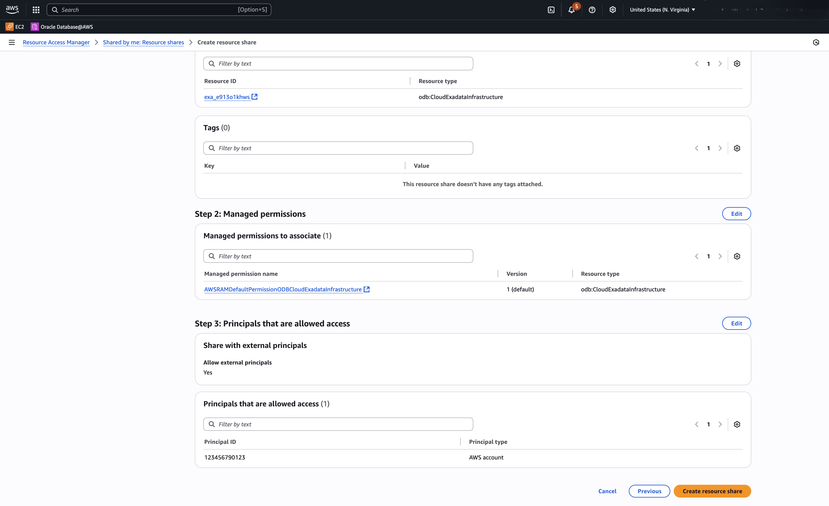 This screenshot shows how to create resource share.