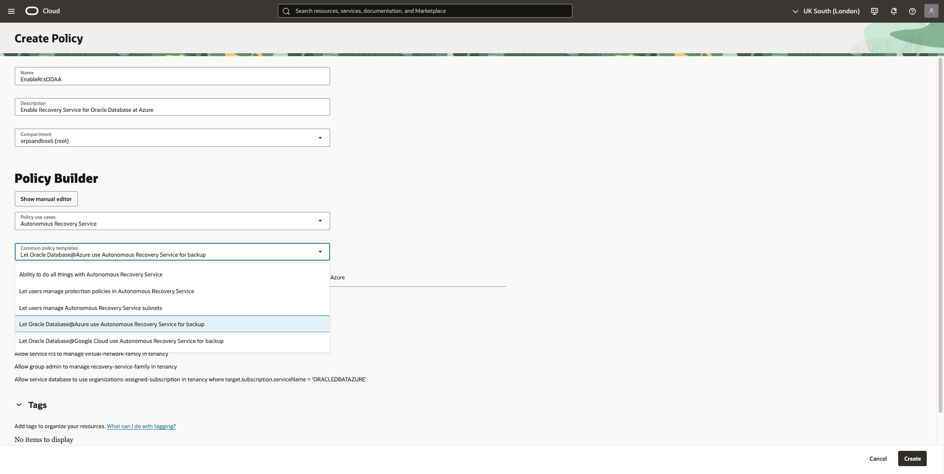 This screenshot shows how to create IAM policies.