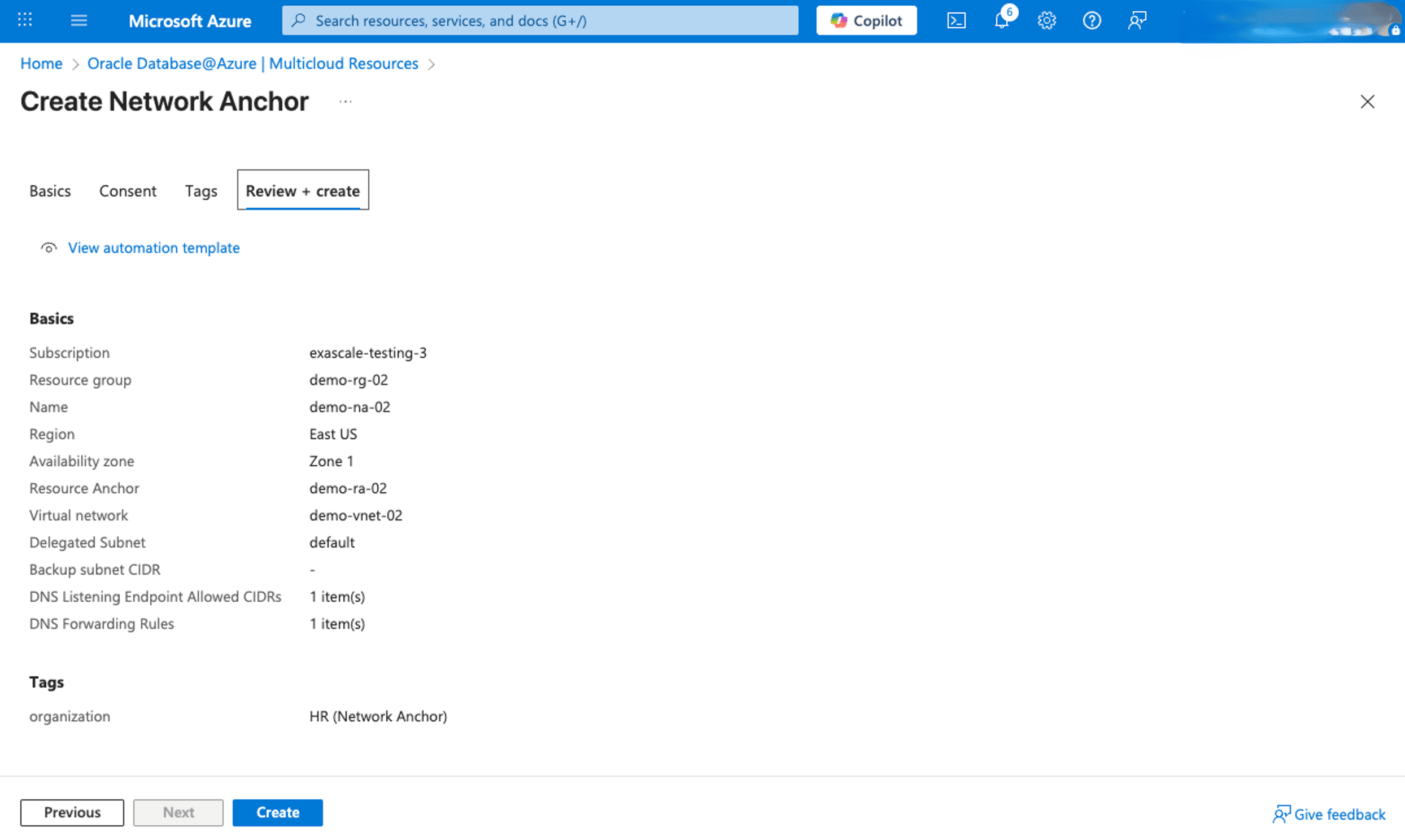 This screenshot shows how to create a Network Anchor.