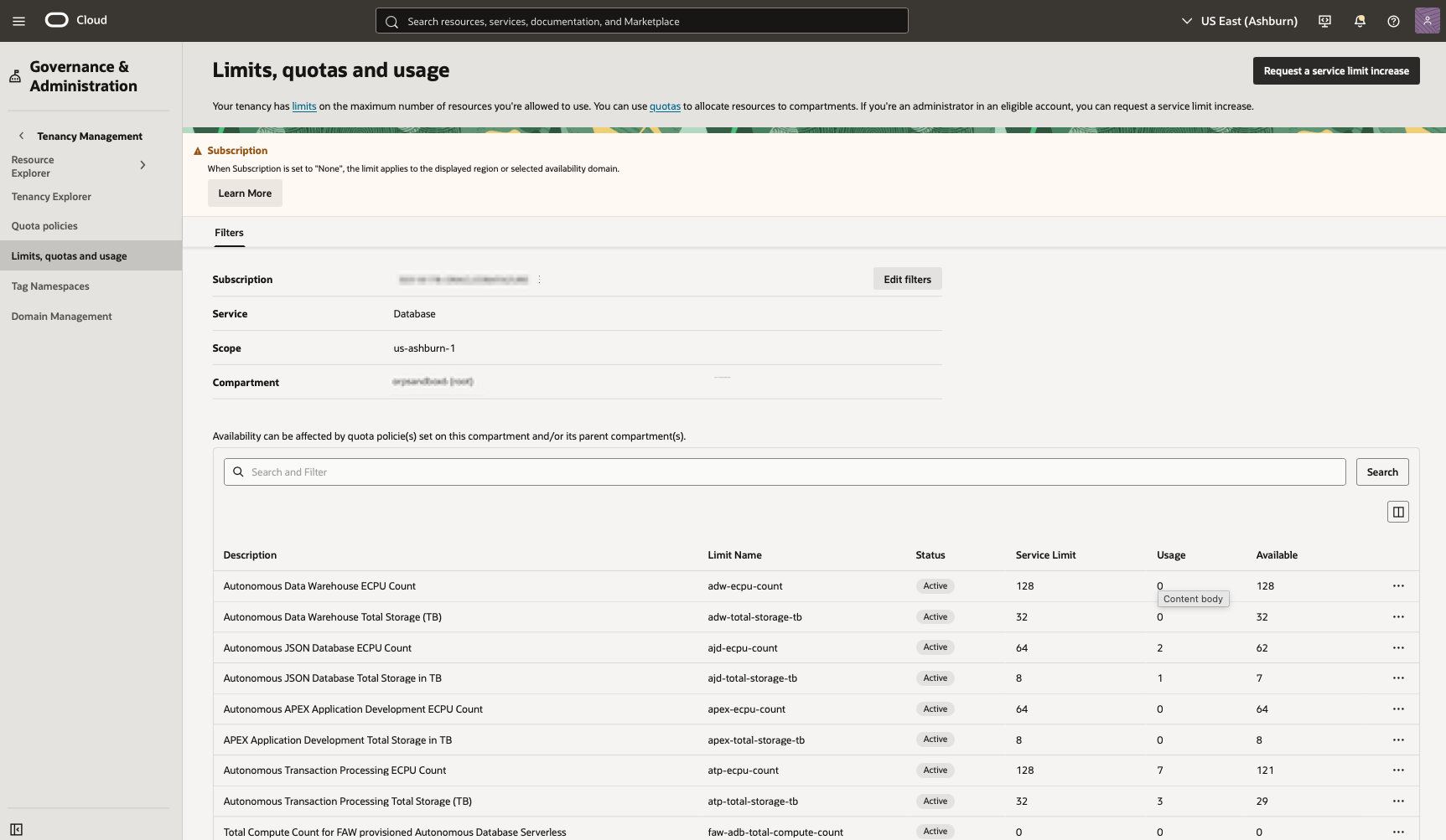 Click to expand Limits, quotas, and usage