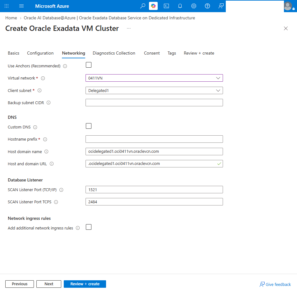 This screenshot shows the steps for creating an Exadata VM Cluster.