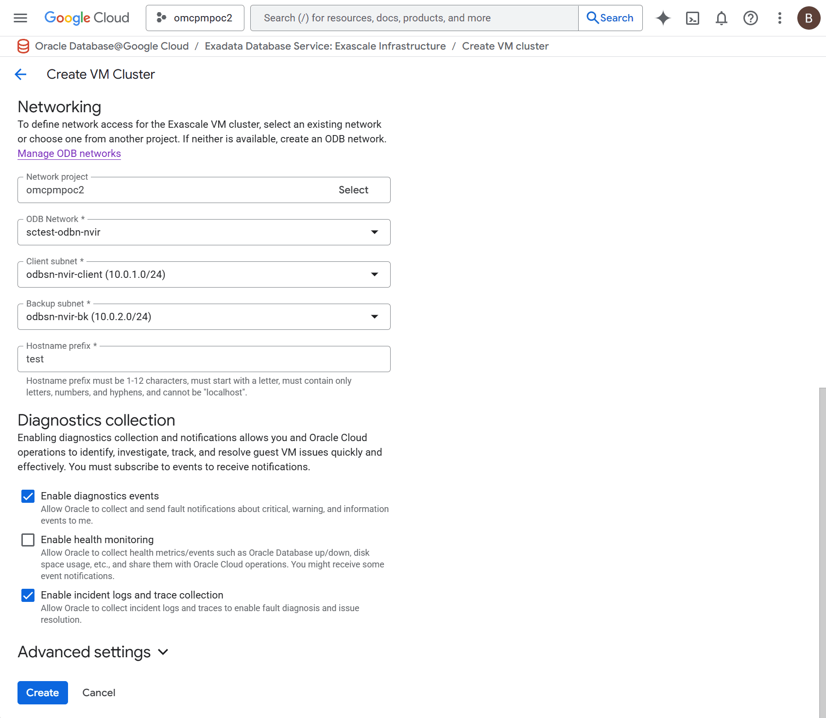 A screenshot of the process to create an Exascale VM Cluster.