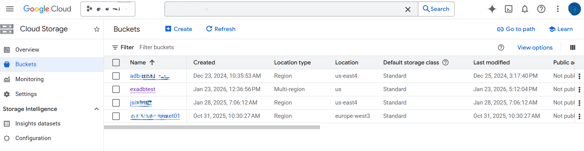 This screenshot shows the list of buckets. This screenshot shows the list of buckets.