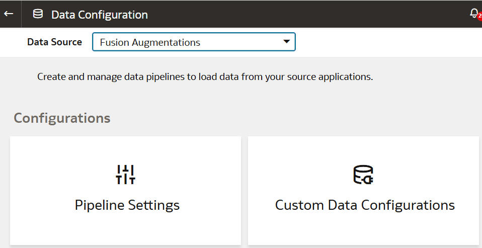 Fusion Augmentations option in the Data Source list of values Fusion Augmentations option in the Data Source list of values