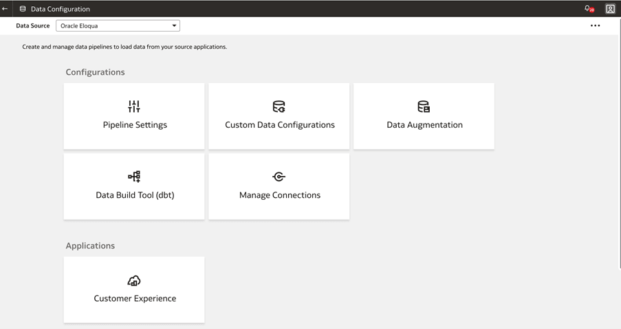 Select Oracle Eloqua as the Data Source Select Oracle Eloqua as the Data Source