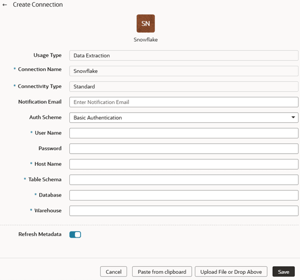 Create Snowflake connection with basic authentication