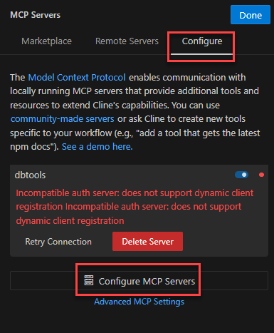 This image shows the Configure MCP Servers option. This image shows the Configure MCP Servers option.