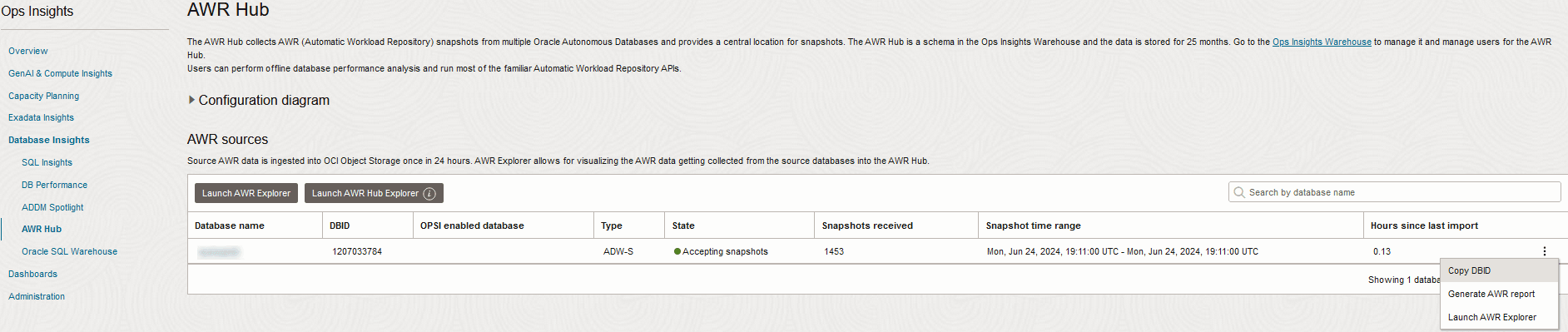Graphic shows the launch AWR Explorer menu item Graphic shows the launch AWR Explorer menu item