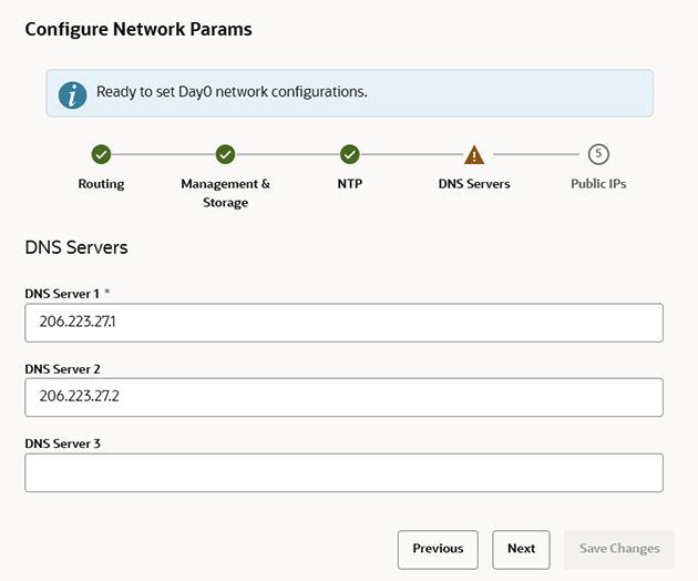 Figure showing the DNS parameters page of the Network Configuration wizard.