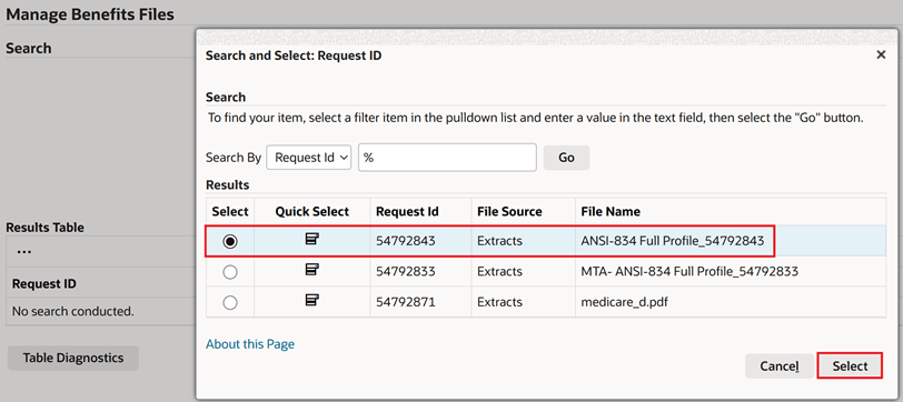 Search for and Select the applicable Request ID 