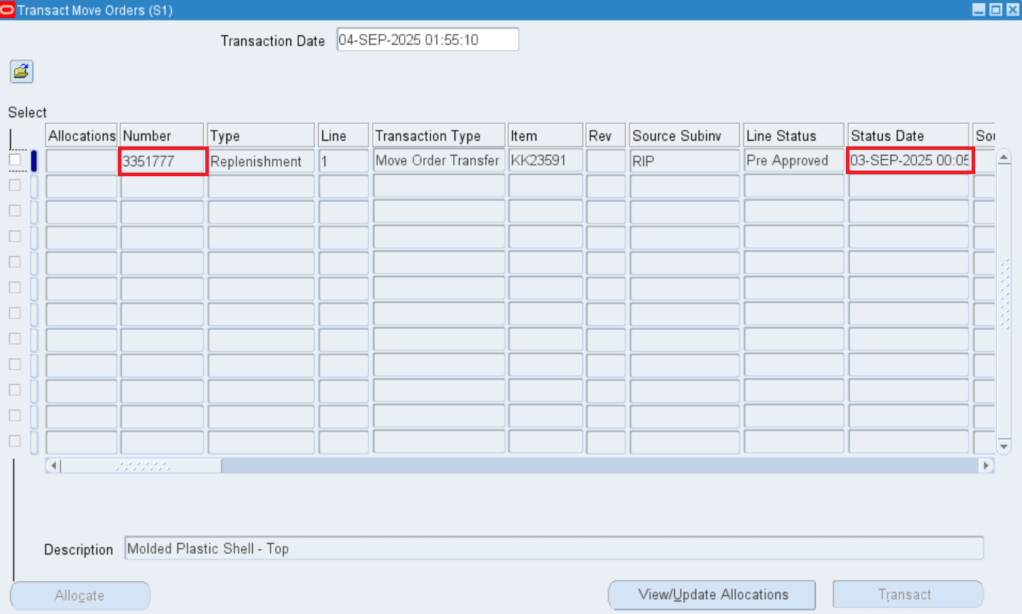 Transact Move Order - Replenishment date and time captured
