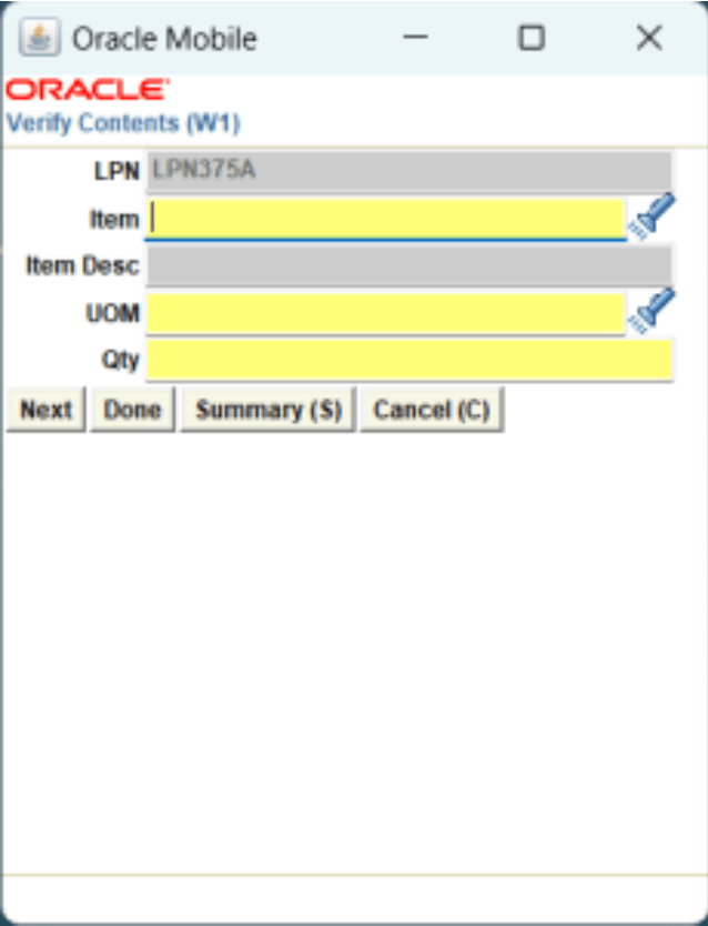 New Verify Contents Screen