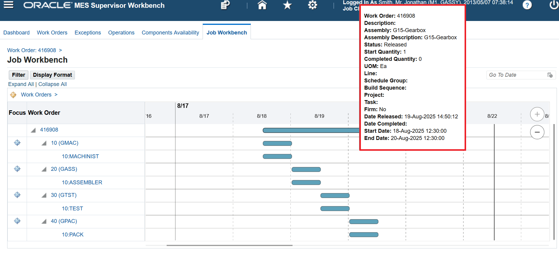Work order tool tip
